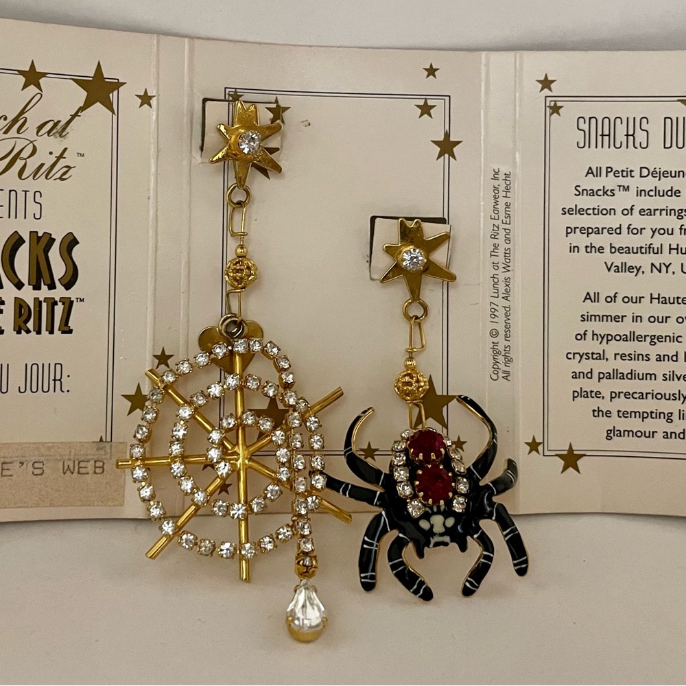 Lunch at the Ritz “Snacklette’s Web” pierced earrings.